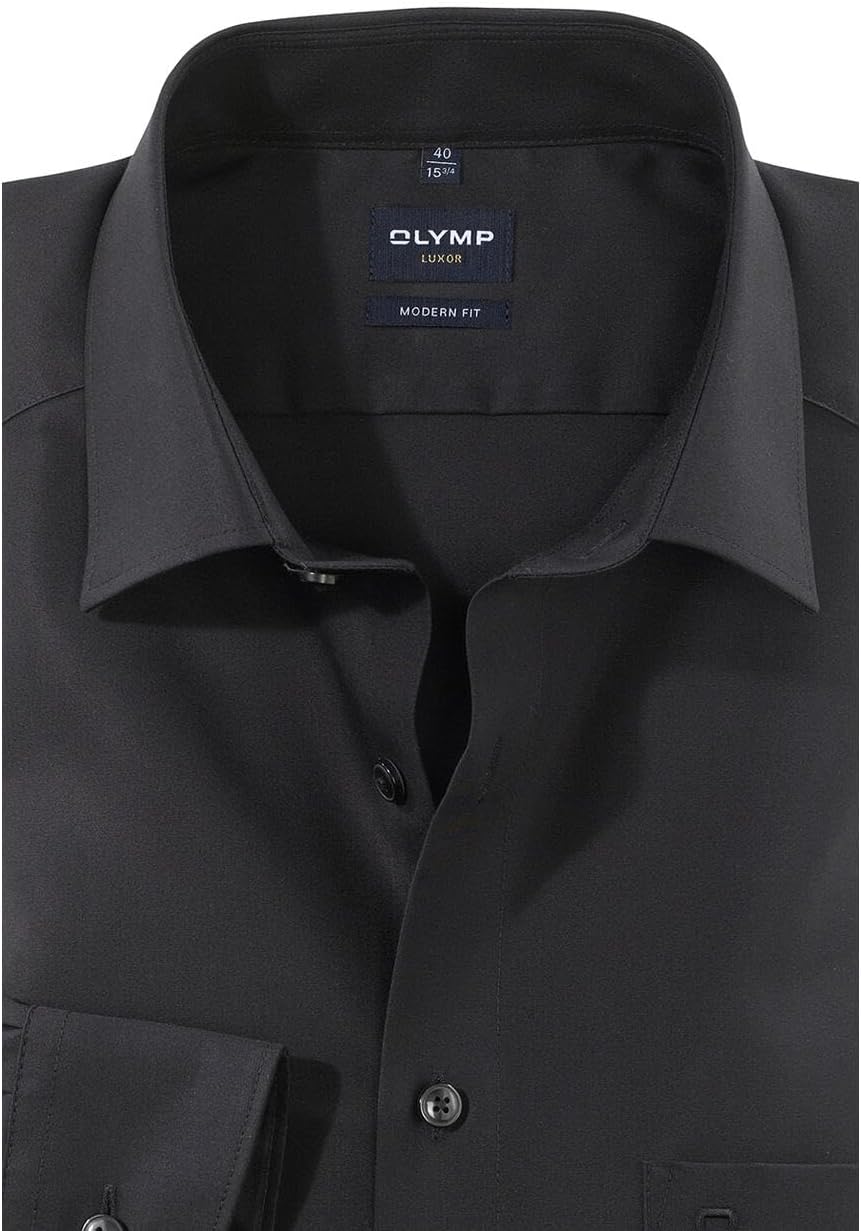 Olymp Herren Langarmhemd - Luxor Modern Fit, Gr.44, Farbe 99 schwarz