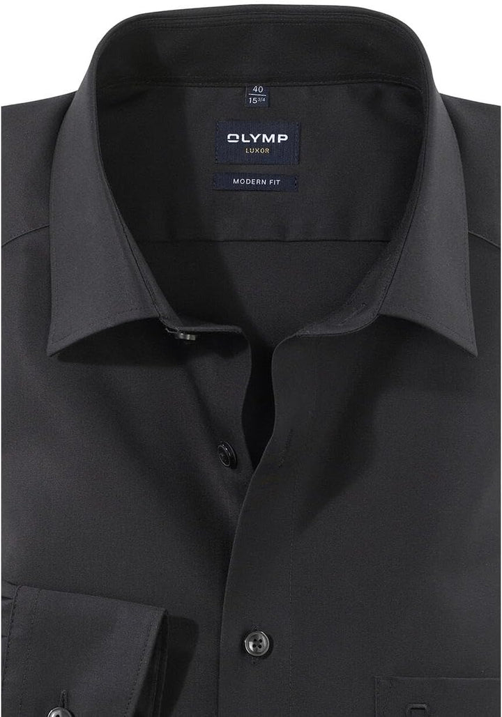 Olymp Herren Langarmhemd - Luxor Modern Fit, Gr.44, Farbe 99 schwarz