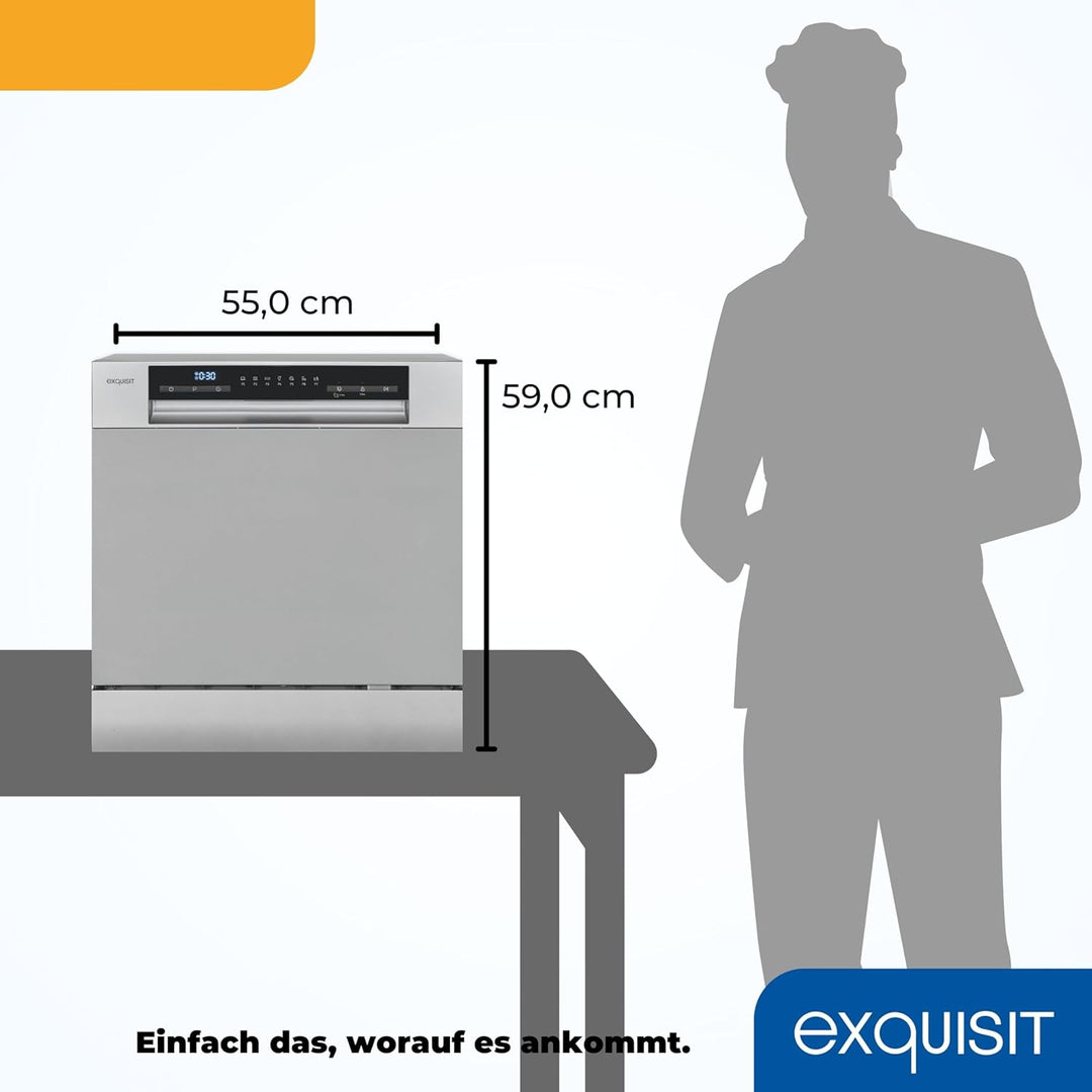 Exquisit Tischgeschirrspüler GSP508-030D silber | Spülmaschine 55 cm freistehend | Kleiner Geschirrs