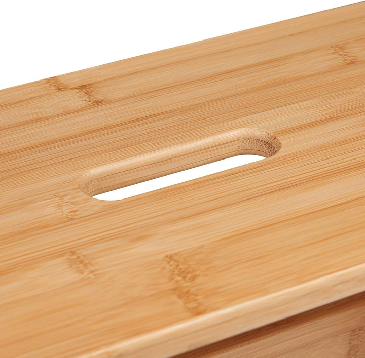 Relaxdays Hocker Bambus, Fussbänkchen, mit Griffaussparung, HBT: 20,5 x 40 x 22 cm, Kleiner Fusshock