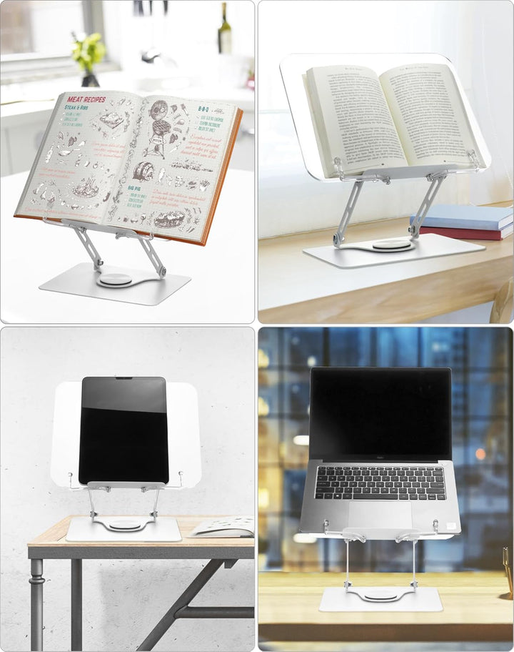 QWORK® Faltbarer Lesen Buchständer aus Acryl mit Höhenverstellbarer und 360° Drehbarer Basis, Tragba