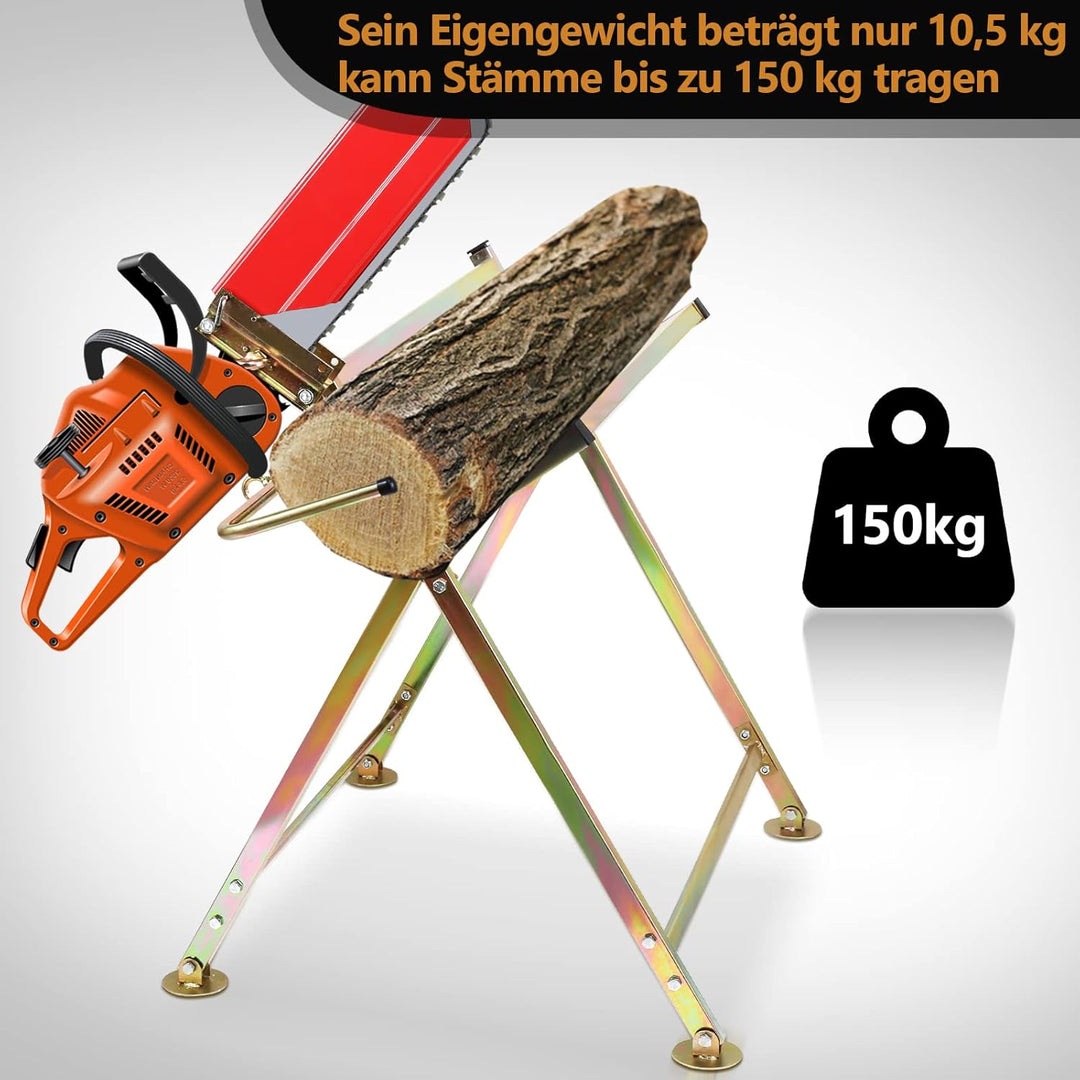 Ansobea Sägebock mit Kettensägenhalterung für Kettensägen, bis 150 kg belastbar, Kettensägebock 81x7