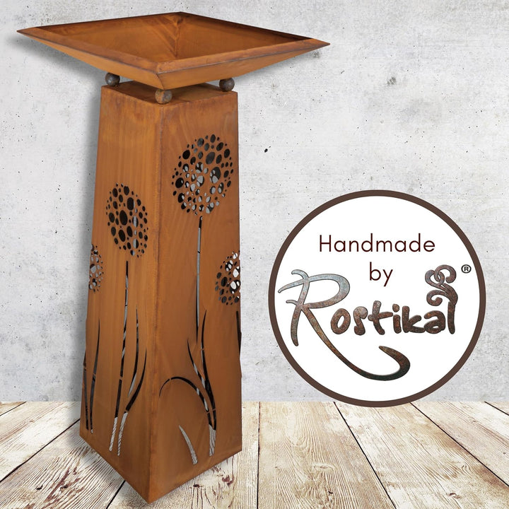 Rostikal Pusteblumen Gartendeko Rost Säule 1,15 m mit Blumenschale 50 x 50 cm Mit Schale 50 X 50 Cm