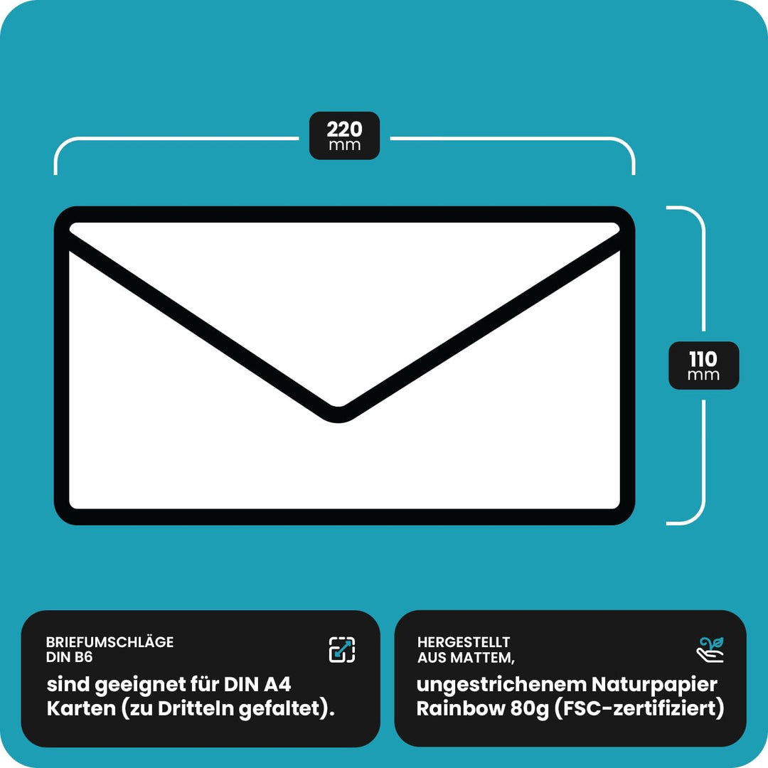 Netuno 100 Briefumschläge Pastell-Grün DIN lang 110x220 mm 80g Rainbow Briefkuverts farbig lang grün