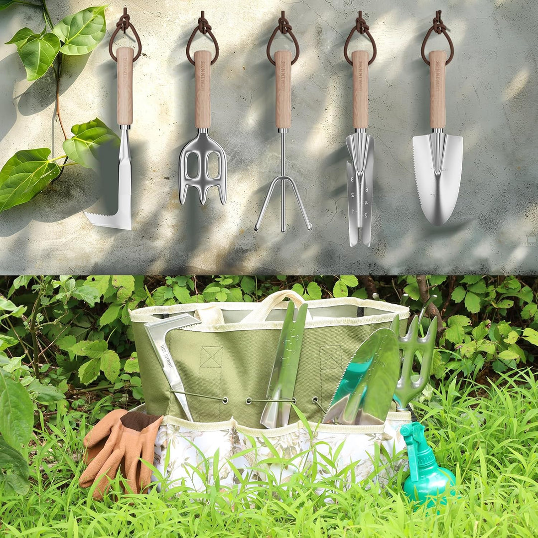 DEWINNER Garten Werkzeuge Set, 12 Stück Schwerlast Edelstahl Gartenarbeit Kit, Non-Slip Holzgriff, M