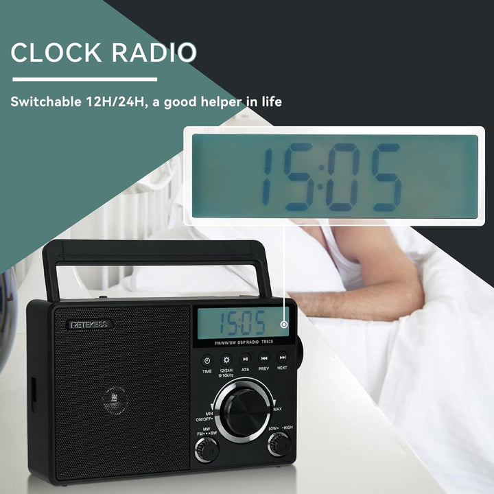 Retekess TR635 Tragbares Radio,FM/AM/SW Mains and Battery Operated World Receiver Radio,Headphone Co