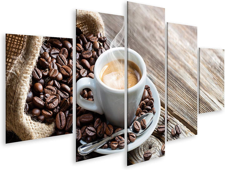 islandburner Bild auf Leinwand Espresso Kaffeetasse Mit Bohnen Auf Vintage Tisch Bilder Wandbilder P