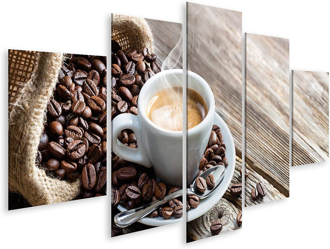 islandburner Bild auf Leinwand Espresso Kaffeetasse Mit Bohnen Auf Vintage Tisch Bilder Wandbilder P