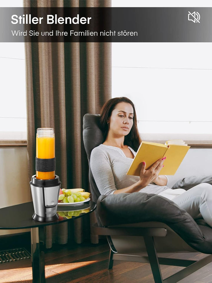 HOUSNAT Smoothie Maker To Go, 500W Standmixer Mixer Kaffeemühle 280ml, Blender Elektrisch mit 2 Trit