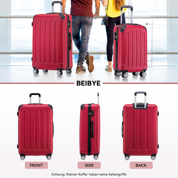 BEIBYE Zwillingsrollen Hardcase Reisekoffer Koffer Trolleys Hartschale in XL-L-M in 14 Farben (Rot,