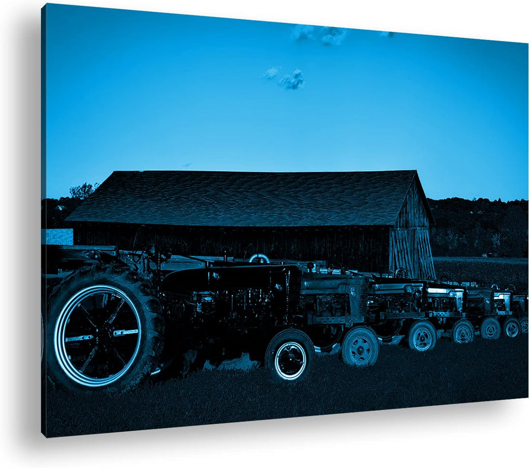 deyoli Traktoren auf einer Farm Format 100x70 Effekt: Monocrome Blau als Leinwandbild, Motiv fertig
