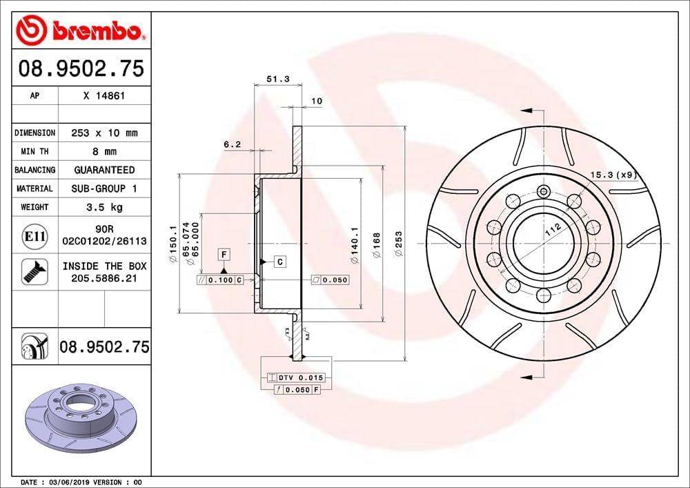 Brembo 08.9502.75 - Bremsscheibe