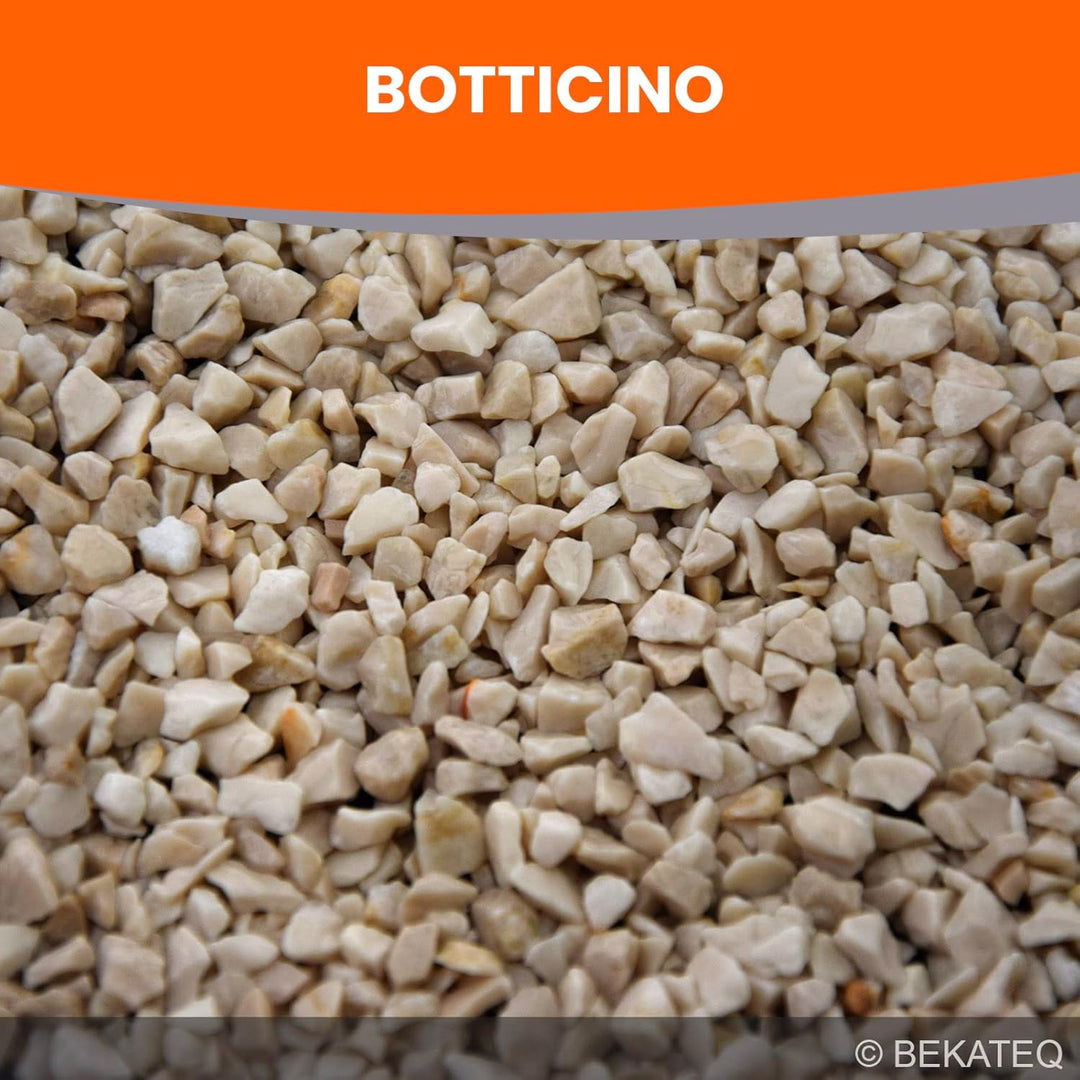 Steinteppich aussen bis 2,5qm - 25kg Marmorkies in Botticino + 1K PU Kleber Bindemittel 1kg - Wetter
