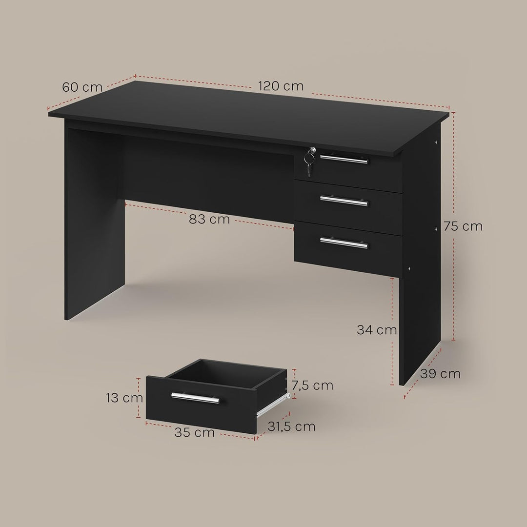 WOLTU® Schreibtisch TS59sz Computertisch Bürotisch Arbeitstisch PC Laptop Tisch, mit 3 Schubladen un