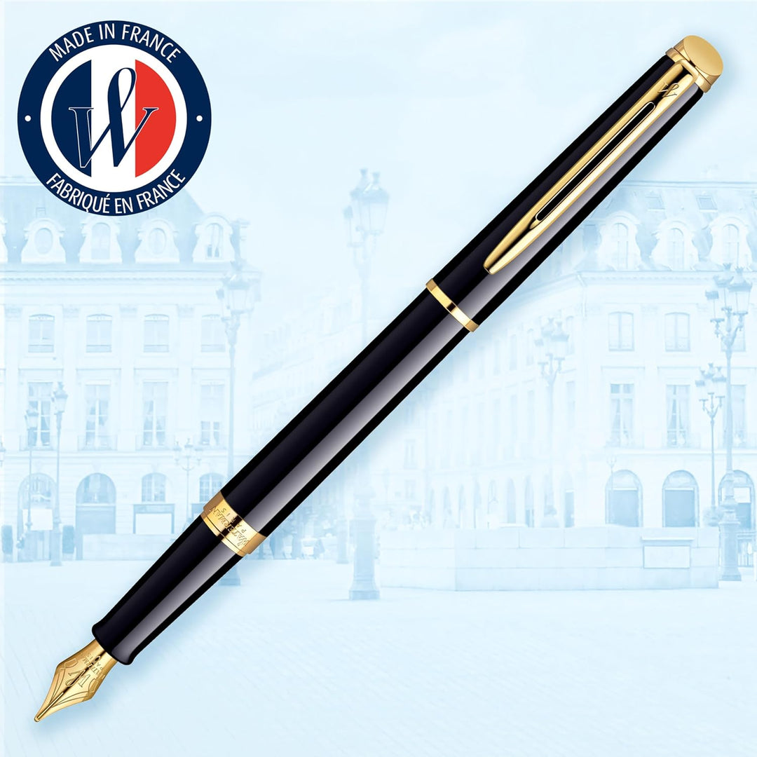 Waterman Hémisphère Füller | Hochglänzend Schwarz mit Zierteile aus 23 K Gold | Füllfederhalter mit