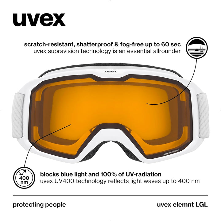 Uvex Unisex Elemnt Lgl Skibrille (1er Pack) Einheitsgrösse white/lasergold lite-clear, Einheitsgröss