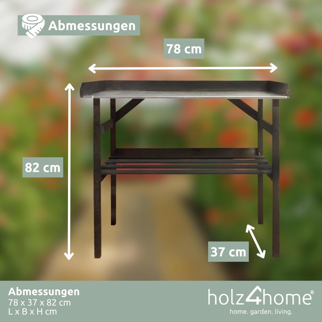 holz4home® Holz Pflanztisch Schwarz mit 2 Ablagen aus Fichtenholz I Tisch für Gartenarbeiten im Inne