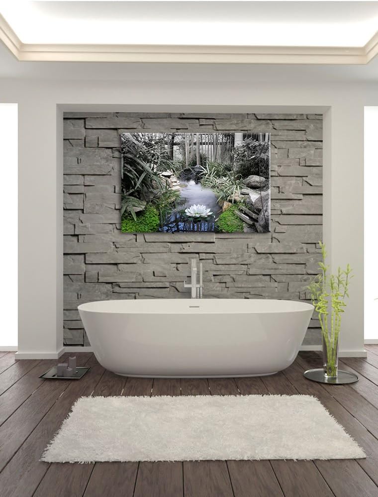 Pixxprint Zen Garten Japan / 100x70cm Leinwandbild bespannt auf Holzrahmen/Wandbild Kunstdruck Dekor