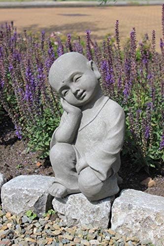 Figur Shaolin Mönch denkend - für Haus und Garten - Höhe 42 cm - grau