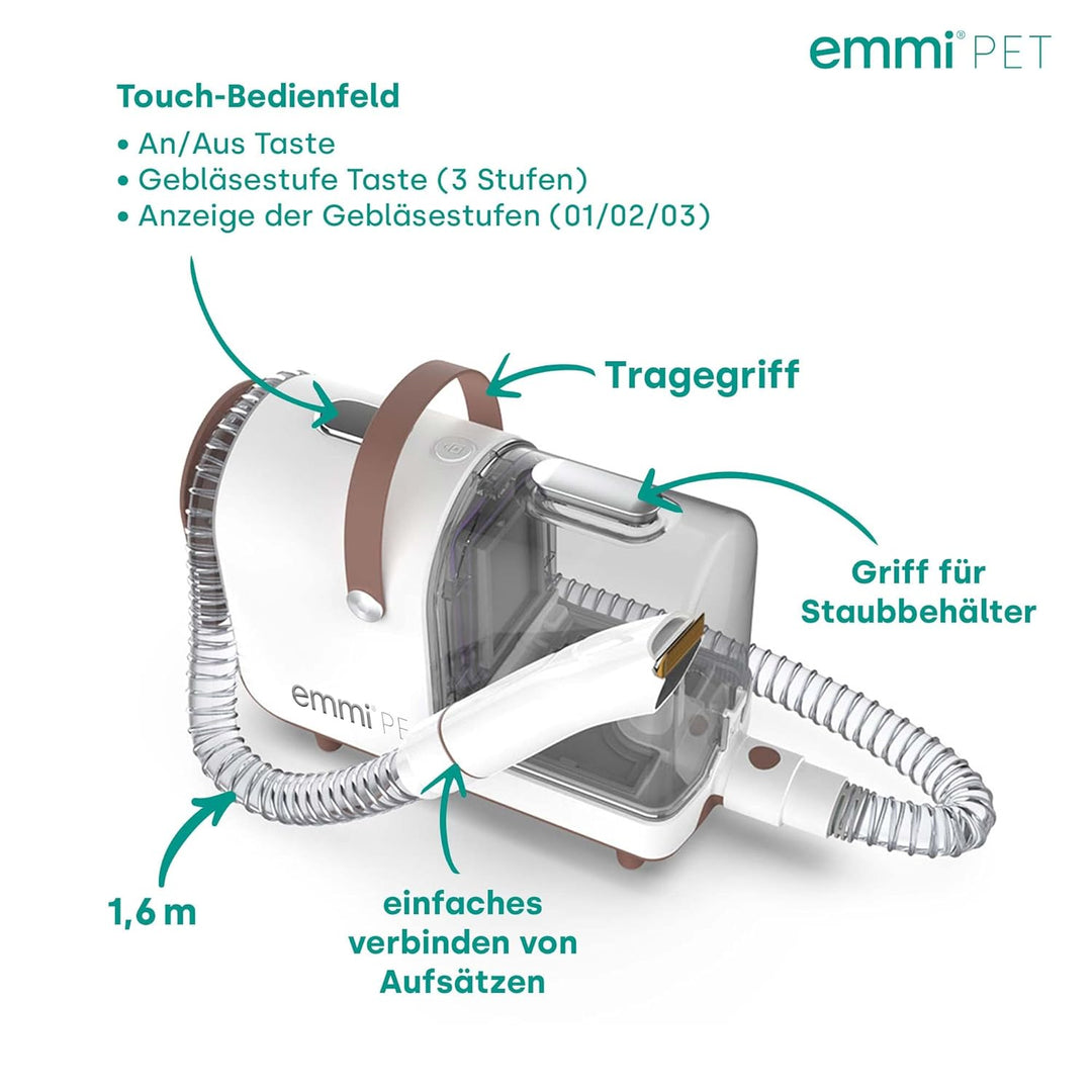 emmi-pet Grooming Kit Home - 6in1 Hundeschermaschine mit Staubsauger | Dreifachnutzung mit Schermasc