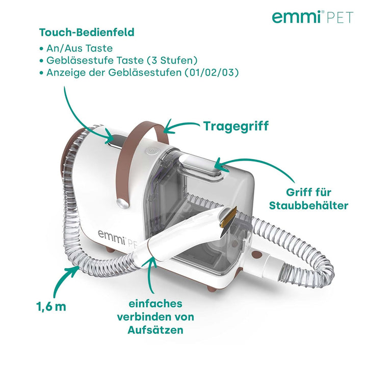 emmi-pet Grooming Kit Home - 6in1 Hundeschermaschine mit Staubsauger | Dreifachnutzung mit Schermasc