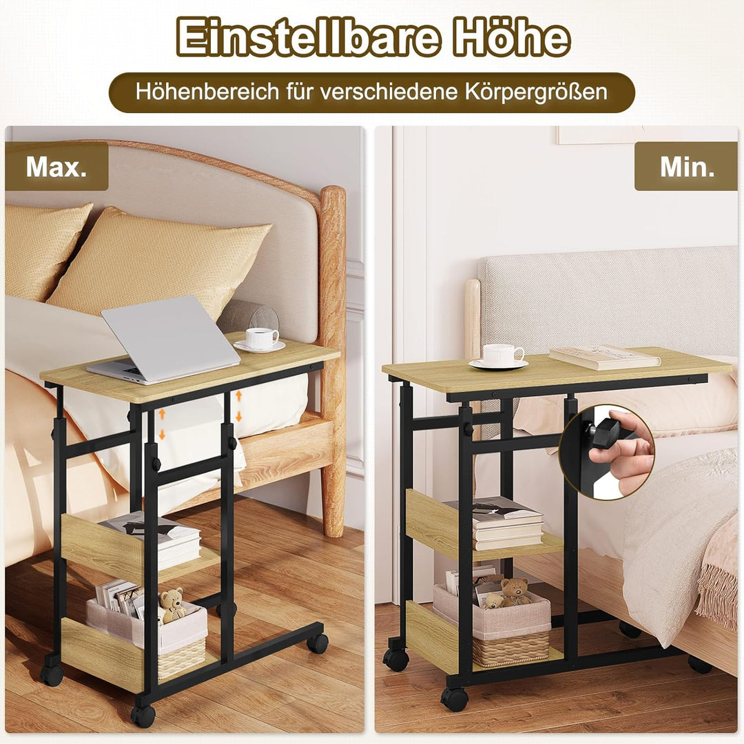 WOLTU Beistelltisch Couchtisch Sofatisch Wohnzimmertisch Laptoptisch Betttisch, C-förmig höhenverste