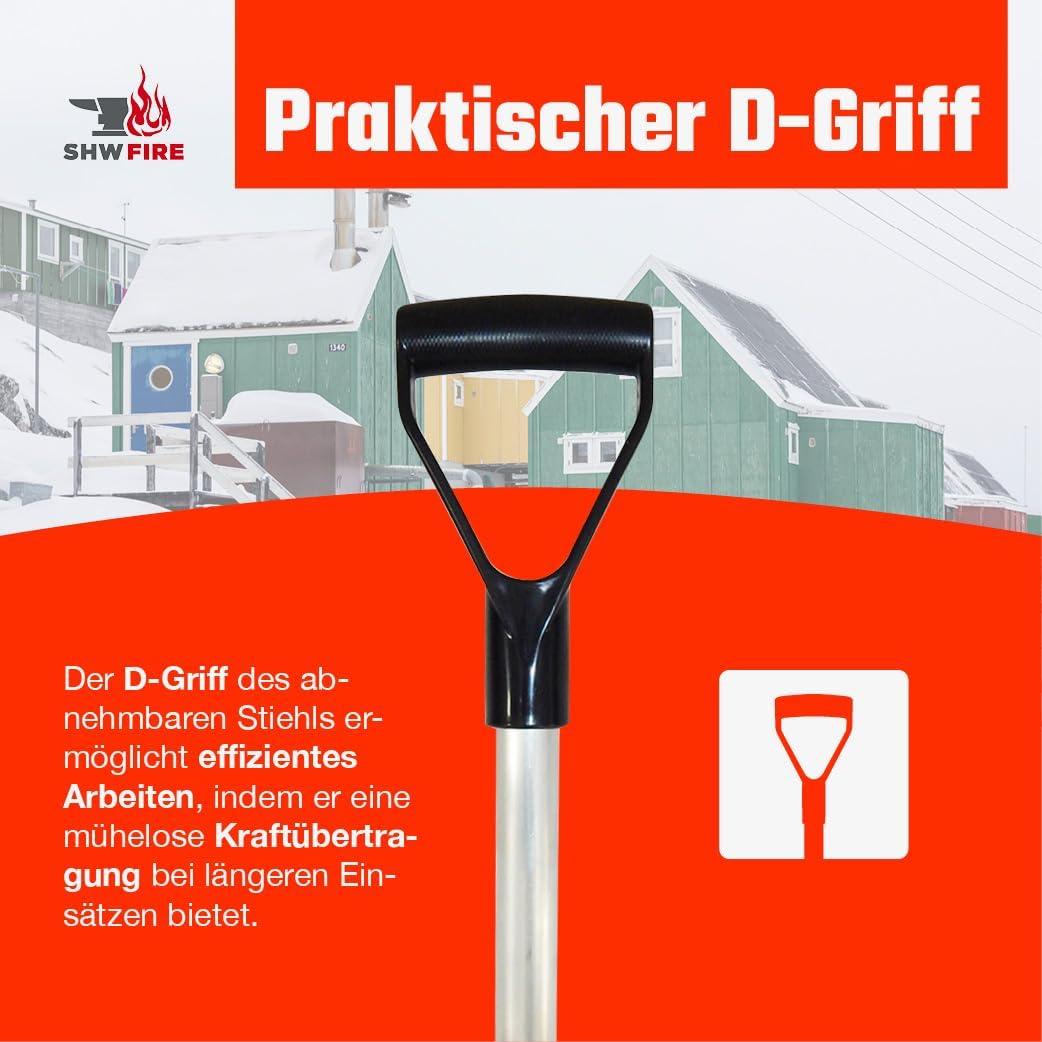 SHW-FIRE Schneeschaufel 55cm breit mit geradem Alu-Stiel 118cm lang - Idealer Schneeschieber für den