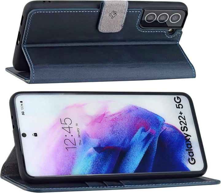 Suncase Book-Style Hülle kompatibel mit Samsung Galaxy S22 Plus 5G Leder Tasche (Slim-Fit) Lederhüll