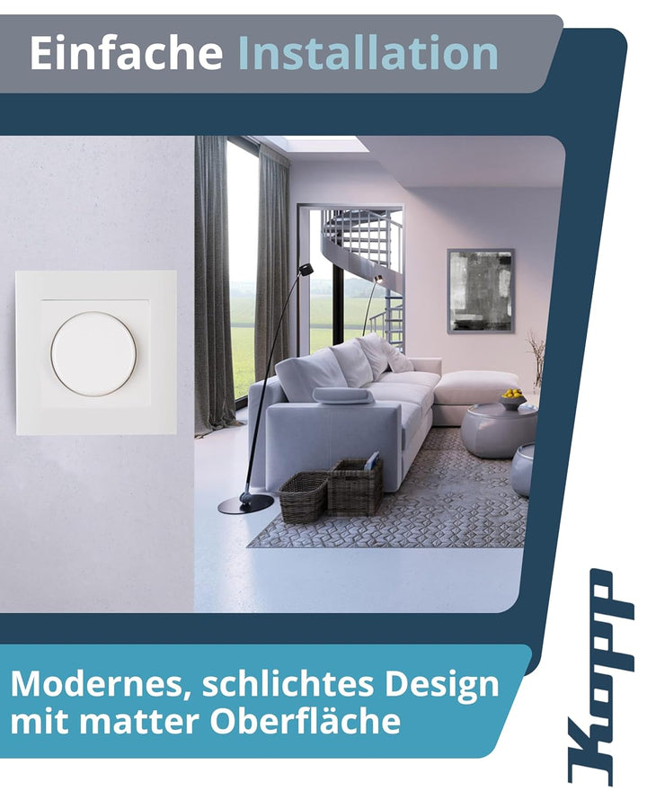 Kopp Athenis rein-weiss, Druck-Wechsel-Schalter, Kombigerät, LED-Dimmer, für Glüh-Lampen, 230V Halog