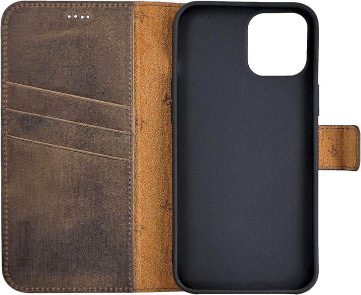 Suncase Book-Style Hülle kompatibel mit iPhone 12 Mini (5.4") Leder Tasche (Slim-Fit) Lederhülle Han
