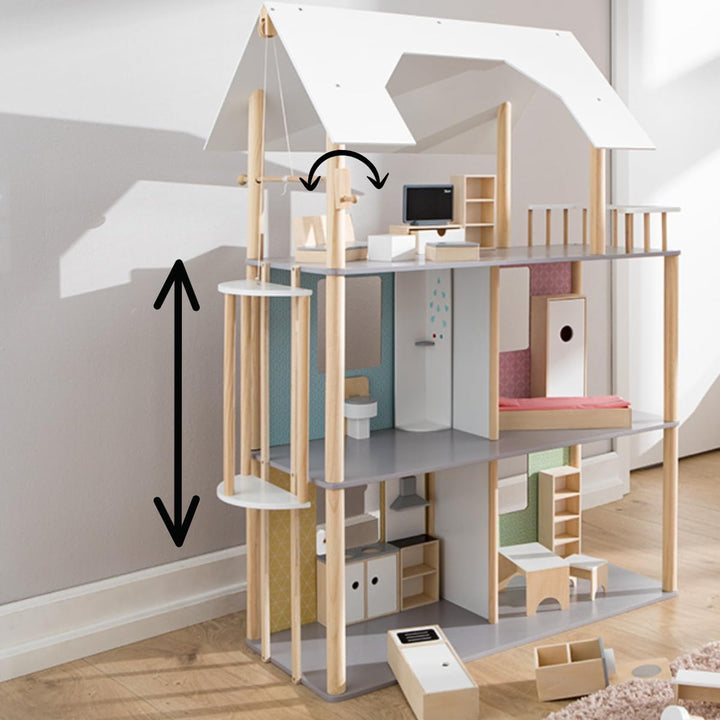 howa Puppenhaus für Ankleidepuppen bis 30 cm incl. 19 TLG. Möbelset aus Holz 70103