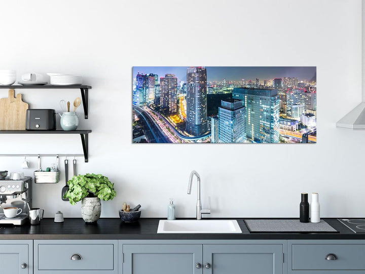 Glasbild Panorama | Wandbild aus Echtglas | Moderne Architektur in Tokio | 100x40 cm | inkl. Aufhäng