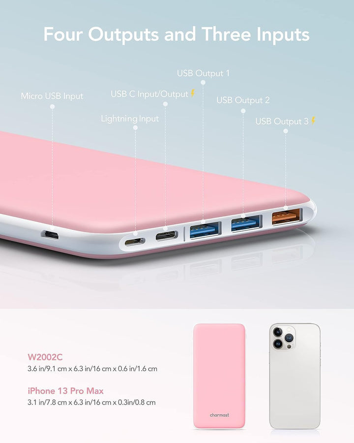 Charmast 26800mAh Powerbank USB C Externer Akku dünne Power Bank Handy Tragbares Ladegerät mit 3 Ein