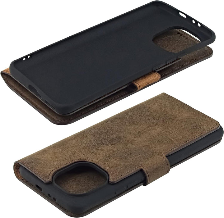 Suncase Book-Style Hülle kompatibel mit Xiaomi Mi 11 Leder Tasche (Slim-Fit) Lederhülle Handytasche