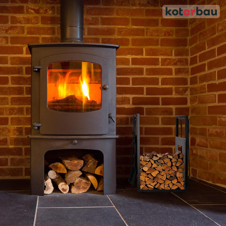 KOTARBAU® Kaminholzregal Innen Modern Ofenbesteck Kaminbesteck Schaufel Besen Kaminzange Schürhakenf