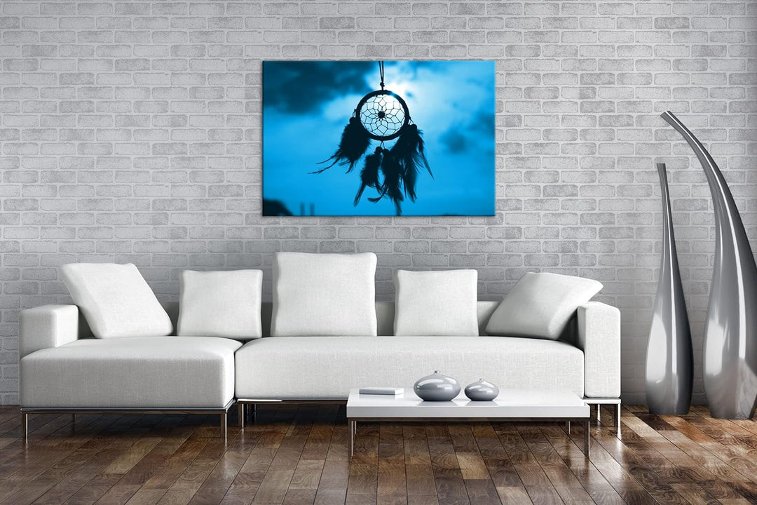 deyoli Traumfänger im Wind Format: 80x60 Effekt: Monocrome Blau als Leinwandbild, Motiv fertig gerah