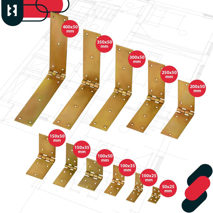 KOTARBAU® Kistenband 300 x 50 mm 10 St. Scharnier Gerollte Tischband Möbelscharnier Gelb Verzinkt To