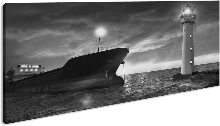 deyoli Orangener Himmel am Hafen Panorama 60x30 cm Effekt: Schwarz/Weiss als Leinwandbild, Motiv fer