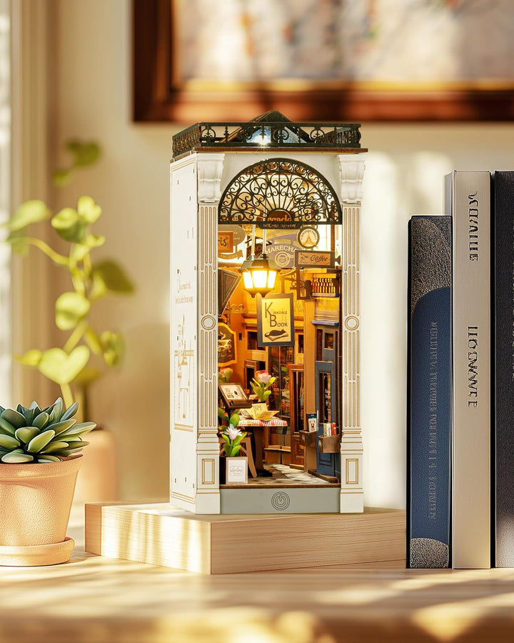 Rolife Book Nook Kit für Erwachsene DIY Miniature House mit Licht für Buchstütze Bibliothek Bücherre
