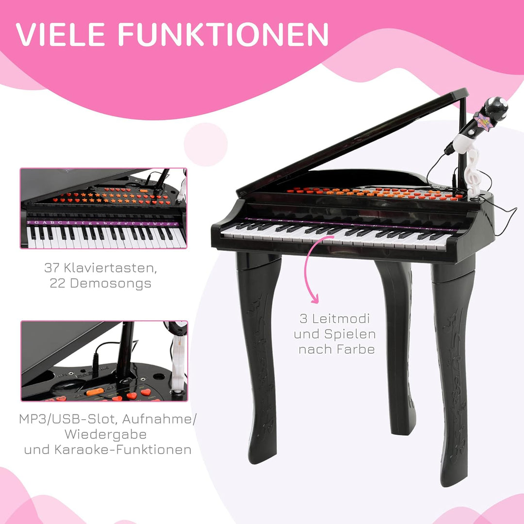 HOMCOM Kinder Klavier Mini-Klavier Piano Keyboard Musikinstrument MP3 USB inkl. Hocker 37 Tasten Sch