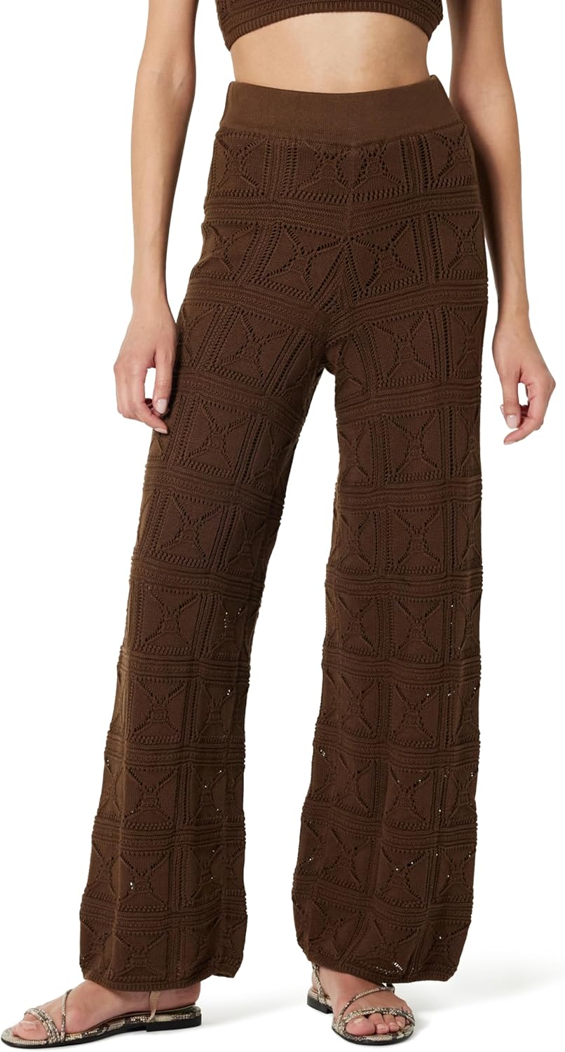 The Drop Damen Hose Diza Pull On Flare Leg Crochet Pant S Kaffeebohnen, S Kaffeebohnen