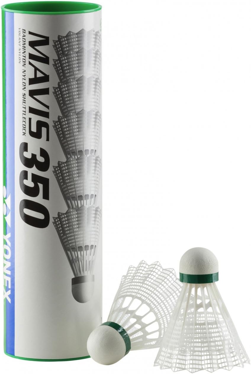 Yonex Mavis 350 Badmintonshuttle, Schachtel mit 6 Stücken white-medium speed Weiss/opulenter Garten,