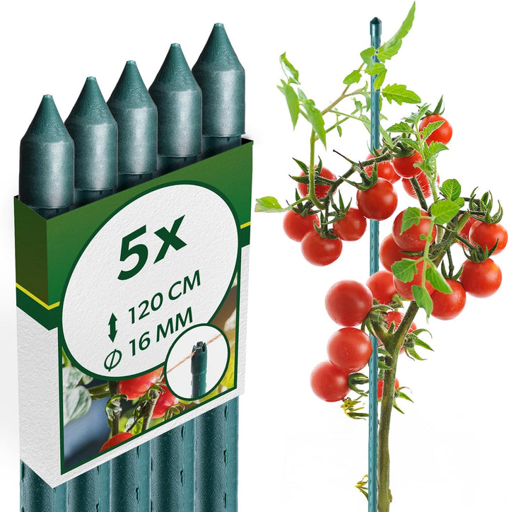 KADAX Blumenstütze aus Stahl 5 Stück, 120cm x 16mm Beschichtete Pflanzstab, Pflanzen-Rankstab, wette