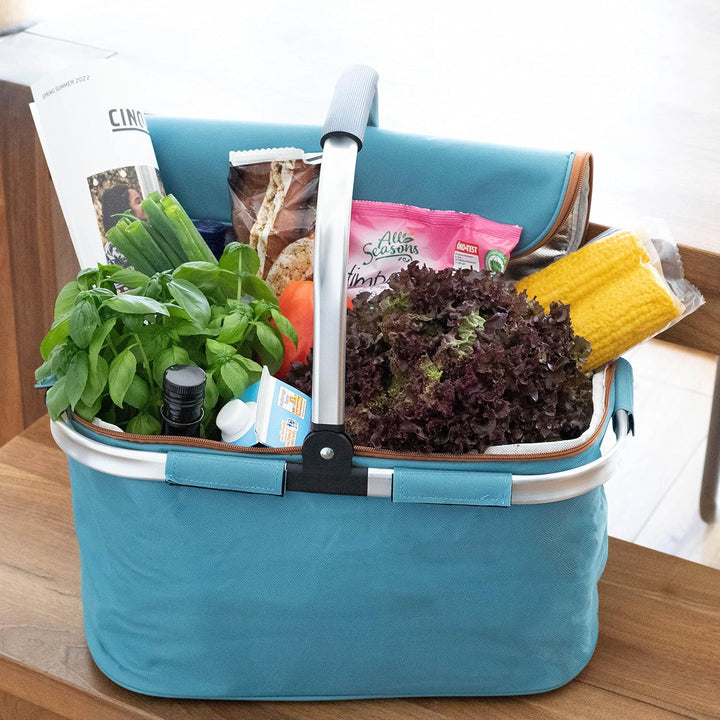 Brandsseller Einkaufskorb 26 Liter Faltbarer Kühlkorb mit Deckel Einkaufstasche Picknickkorb mit Rei