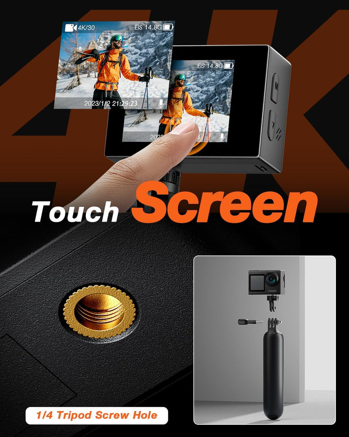iZEEKER Action Cam 4K 24MP, Unterwasserkamera 40M Wasserdicht mit EIS,Dual-Screen-Kamera, Touchscree
