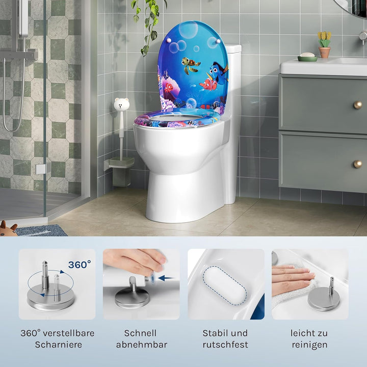 WOLTU WC Sitz mit Absenkautomatik,Toilettensitz Motiv,Klodeckel mit Quick-Release-Funktion und Antib