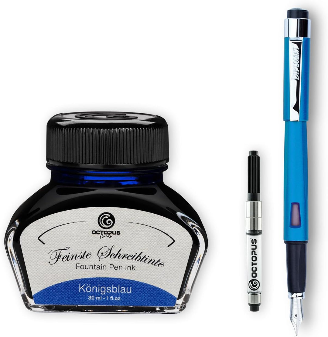 Diplomat Magnum Ägäis Blau Füllhalter-Set, Füllfederhalter im Set mit Schreibtinte und Konverter, Sc