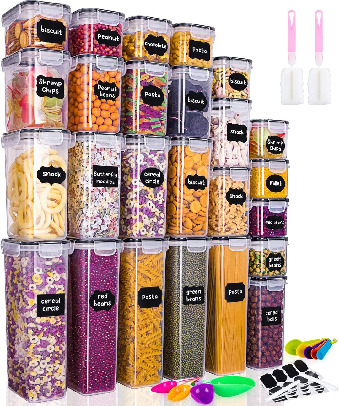 25er Vorratsdosen Set(9x0.8L+6x1.4L+5x2L+5x2.8L)Luftdicht Vorratsbehalter mit Deckel Aufbewahrungsbo