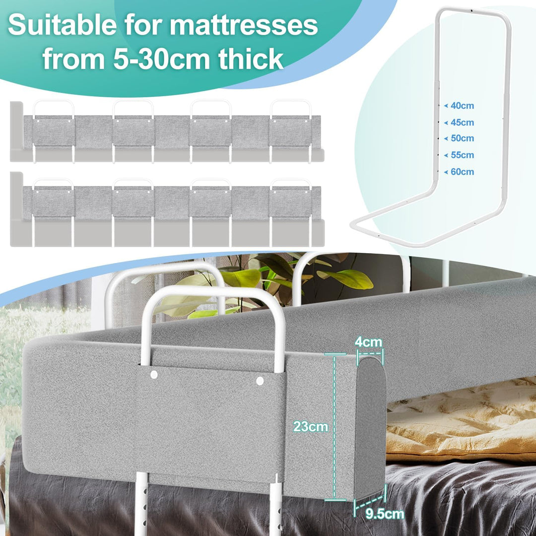 Ansobea 200cm Bettgitter Rausfallschutz Babybettgitter, Kinderbettgitter 5-Loch Höhenverstellbar, Be
