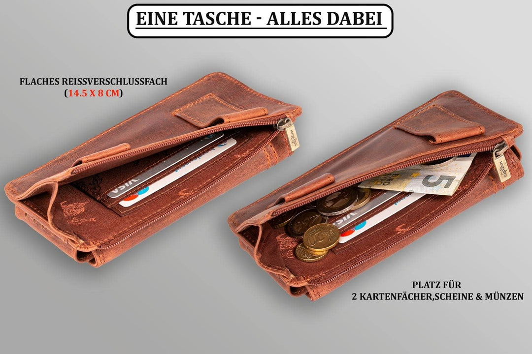 MATADOR Echt Leder Gürteltasche mit Klettverschluss und YKK Reissverschlussfach mit RFID Schutz für
